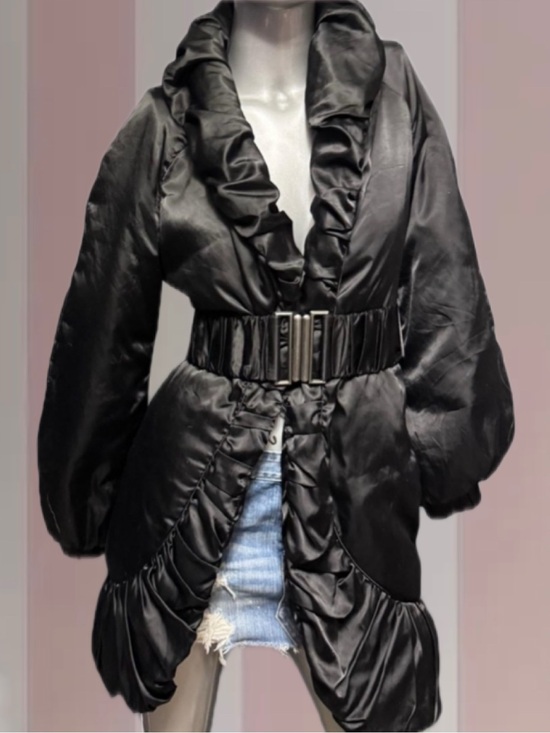 bebe Jackets & Blazers - Bebe Vintage Y2K Black Satin Belted Long Coat